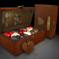Brown Mahogany Chocolate Box Carved With A Golden Heart (27 pieces)